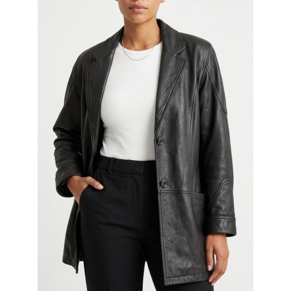 Vintage Stone Mountain Genuine Leather Blazer Car Coat Jacket 90s Size M